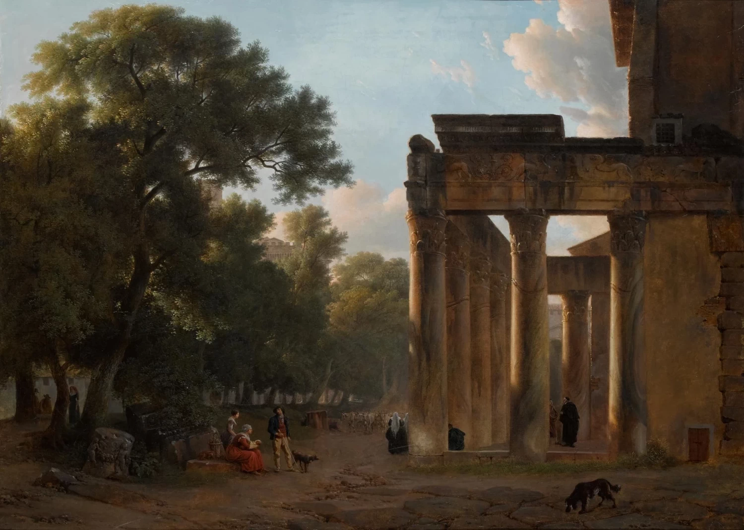 Alexandre Hyacinthe Dunouy - Personaggi che riposano e conversano nel Foro Romano vicino al tempio di Antonino e Faustina